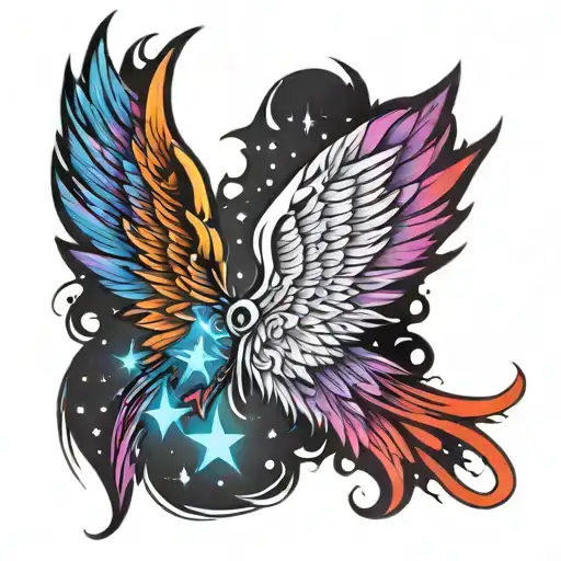 angel wing + star tattoo design idea