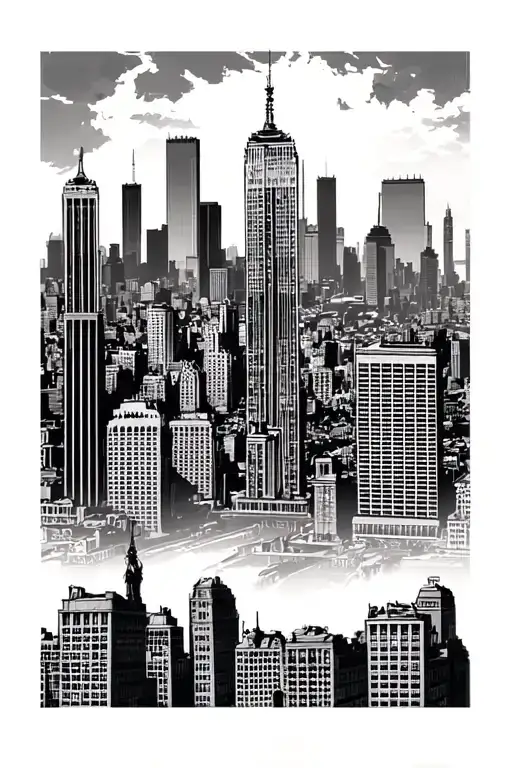 Manhattan skyline with Saint Luca skyline under it. tattoo design idea