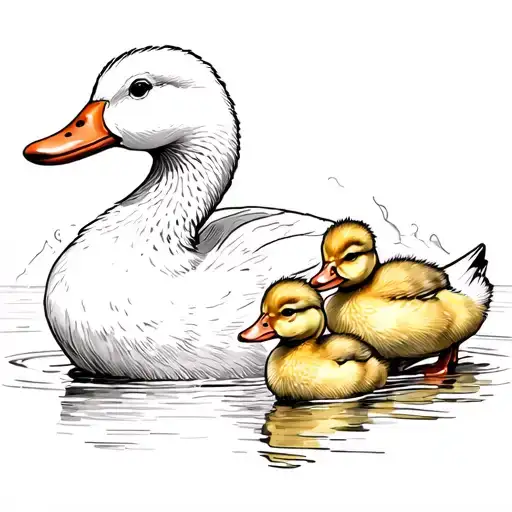 One mother duck and two little ducklings tattoo design idea