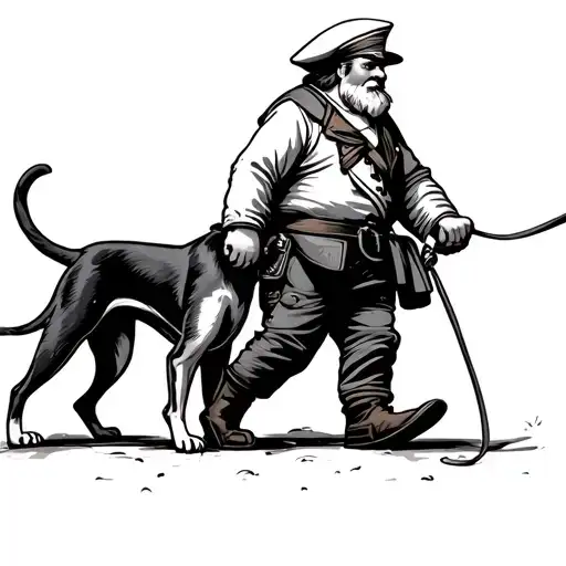 Popeyes the sailor man walking a helhound on a leash tattoo design idea