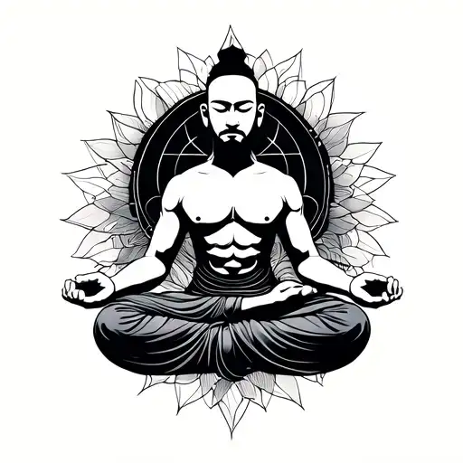 "Free Pure Full" Muscular Monk Meditating tattoo design idea