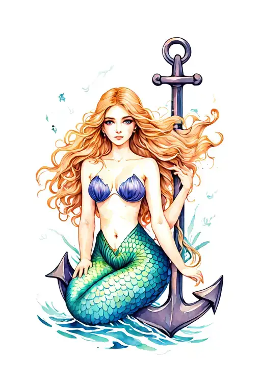 mermaid sitting on an anchor tattoo tattoo design idea