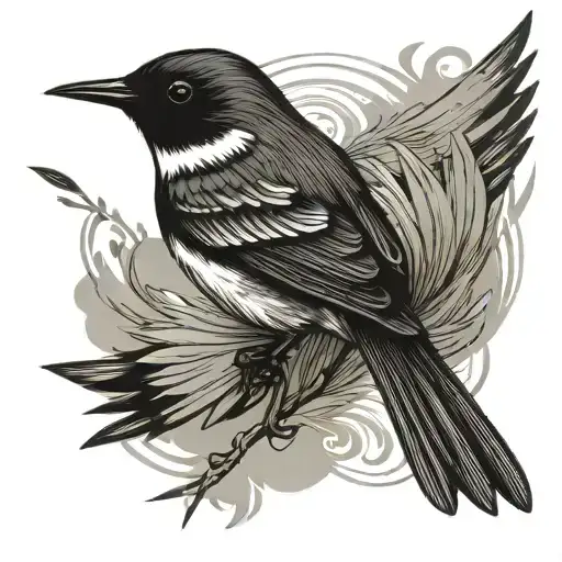 Flying willy wagtail. Nordic pattern forming the shape tattoo design idea