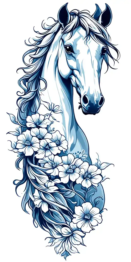 delftware pattern with horse tattoo design idea