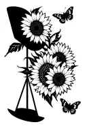 Libra scale with sunflowers and butteflies and cute  tattoo design idea