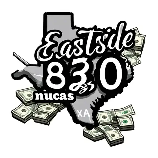 "Eastside 830 nucas Texas " gangsta with brick money cloud background tattoo design idea