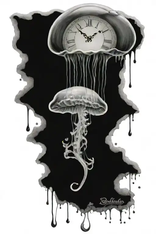 jellyfish and dissolving clock tattoo design idea