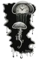 jellyfish and dissolving clock tattoo design idea