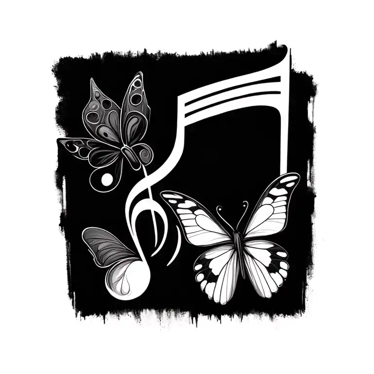 music note and butterfly tattoo design idea