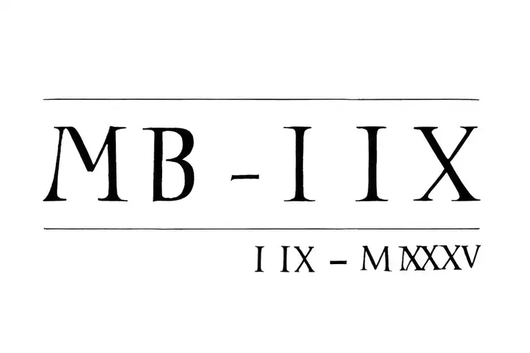 "MB III-IX-MMXXV" simple text tattoo tattoo design idea