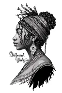 "Debeorah Washington" in arbic and 1971 in roman numerals tattoo design idea