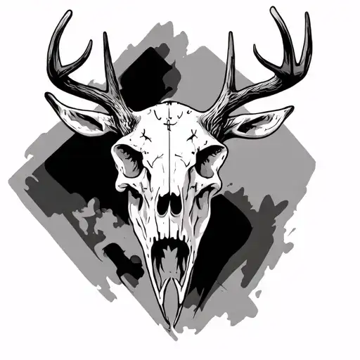 deer skull  cross rip gramps tattoo design idea