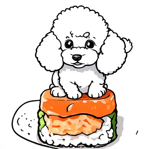 white toy poodle dog on a sushi roll tattoo design idea