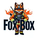 "Fox Box" "Fox Box" tough looking fireman fox wearing firefighting gear with radio equipment tattoo design idea