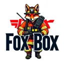 "Fox Box" "Fox Box" tough looking fireman fox wearing firefighting gear with radio equipment tattoo design idea