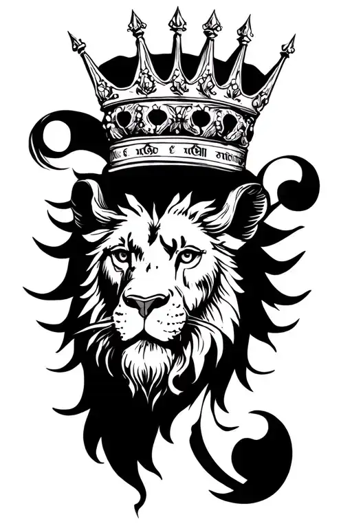 a passant guardant lion and a crown with three spikes and the Latin word for faithful  tattoo design idea