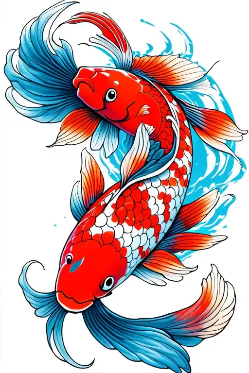 koi fish red and blue  tattoo design idea