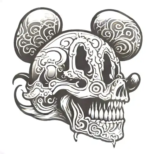 evil skull mickey mouse head profile view tattoo design idea