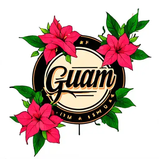 bougainvillea flowers with Guam sign tattoo design idea
