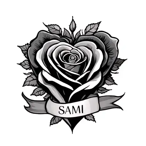 hearts and roses with sami name tattoo design idea