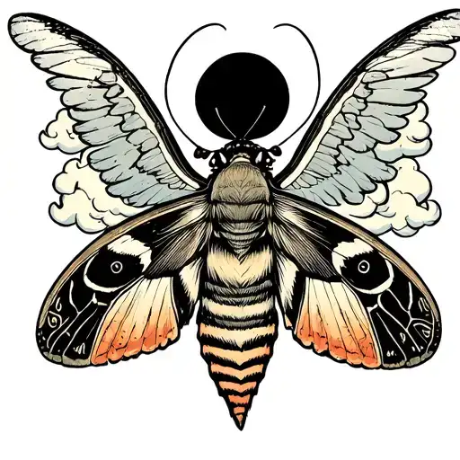 Death moth with akatsuki clouds on wings sitting tattoo design idea