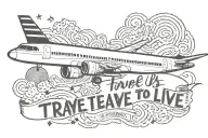tekst "to travel is to live" and airplain with shadow tattoo design idea