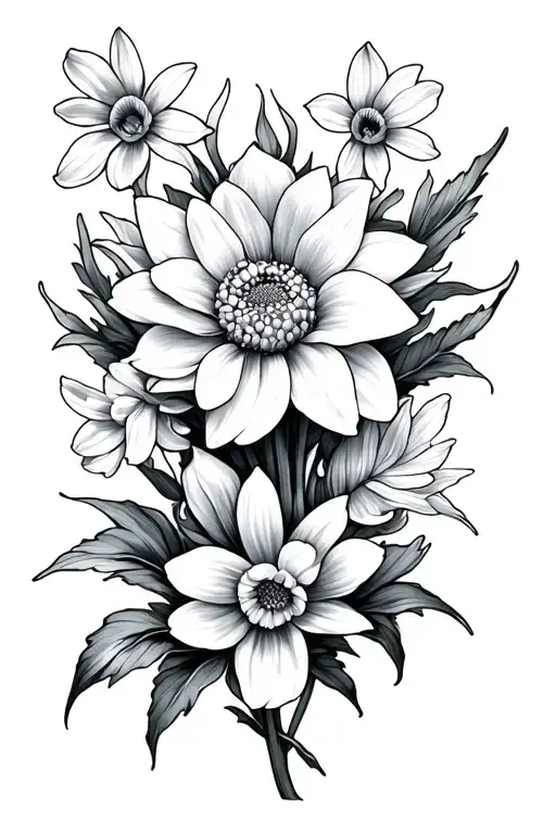 chrysanthemum and narcissus flower tattoo design idea