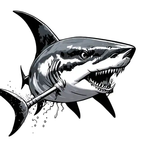 hammer head shark getting harpooned tattoo design idea