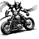 Wolverine riding motorcycle using claws as a brake tattoo design idea