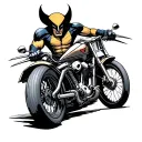 Wolverine riding motorcycle using claws as a brake tattoo design idea