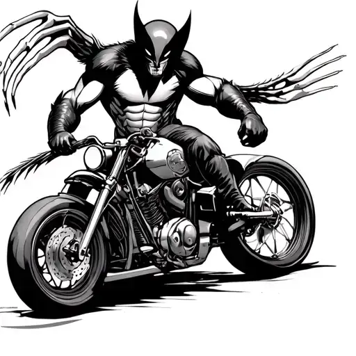 Wolverine riding motorcycle using claws as a brake tattoo design idea