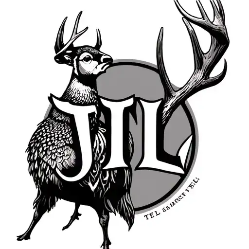 "JTL" deer antlers and pheasant hunting tattoo design idea