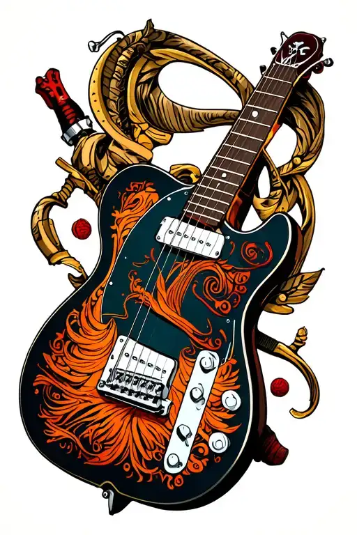 telecaster and staff of hermes tattoo design idea