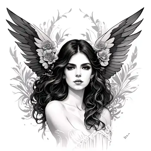 mujer con alas tattoo design idea