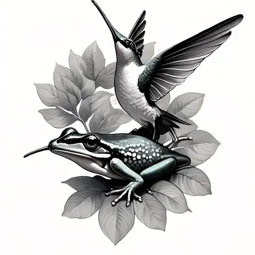 humming bird and frog tattoo design idea