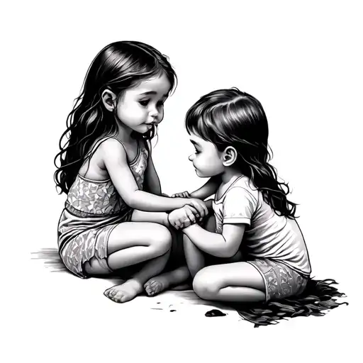 two daughters and son playing tattoo design idea