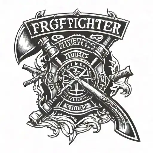crossed firefighter axes with RC163 text in the centre tattoo design idea