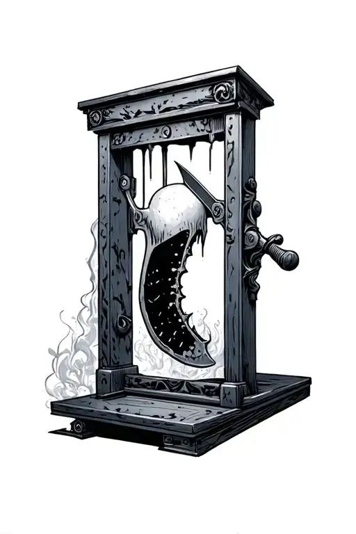 grisly guillotine with blade tattoo design idea