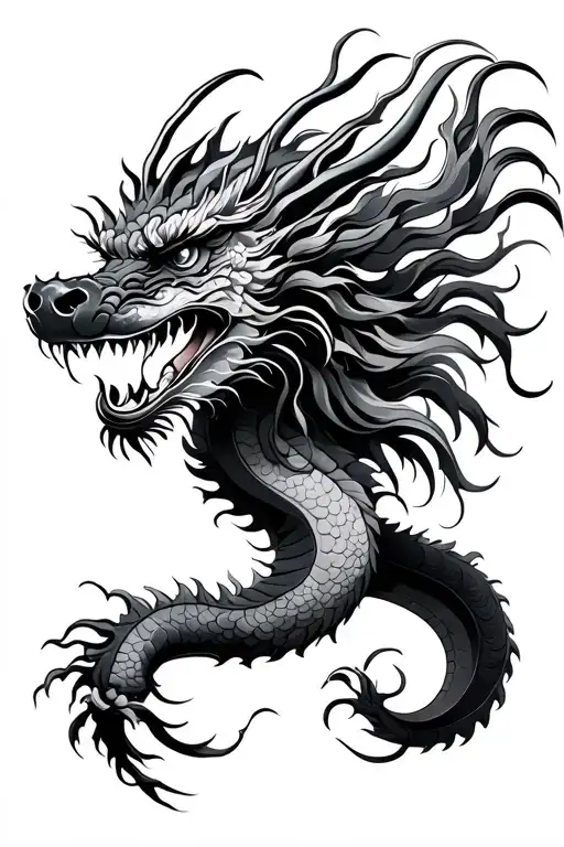 dragon with a Vietnamese lady head profile tattoo design idea