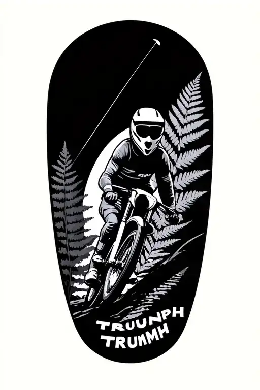 mountain biking, skiing, new zealand island with ferns, triumph motorcycle logo, kite surfing tattoo design idea
