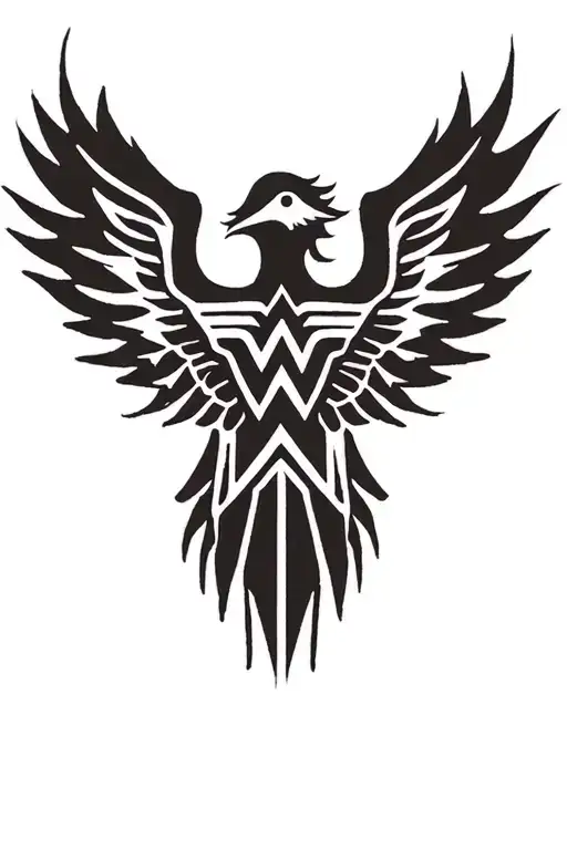 Phoenix with wonder woman logo tattoo design idea