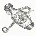 pocket watch trapped inside a bottle showing 7:13 tattoo design idea
