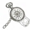 pocket watch trapped inside a bottle showing 7:13 tattoo design idea