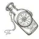 pocket watch trapped inside a bottle showing 7:13 tattoo design idea