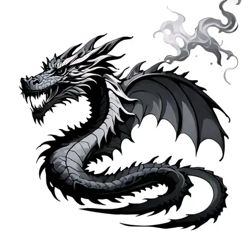 dragon smokey effect with knife tattoo design idea
