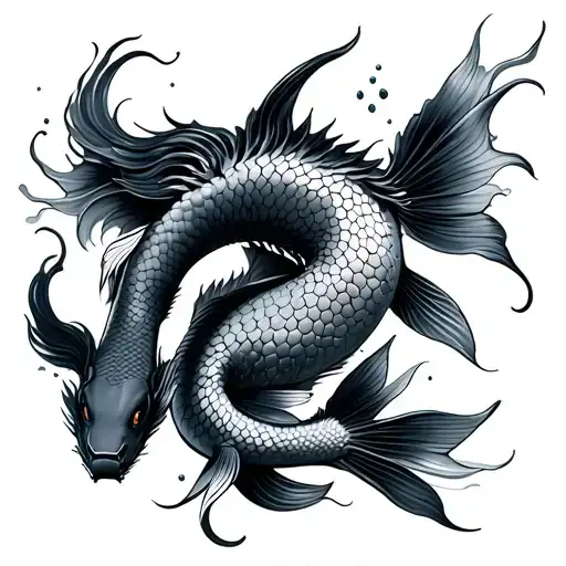 koi fish with water dragon  tattoo design idea
