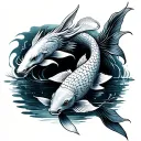 koi fish with water dragon  tattoo design idea