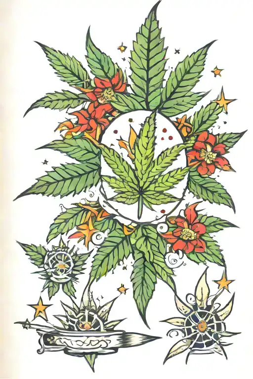 cannabis magic tattoo design idea