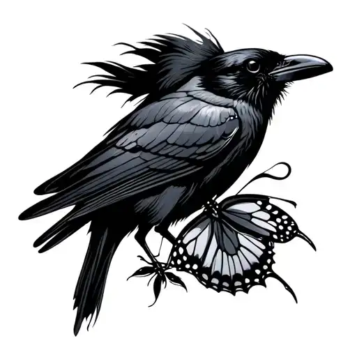 crow and butterfly tattoo design idea