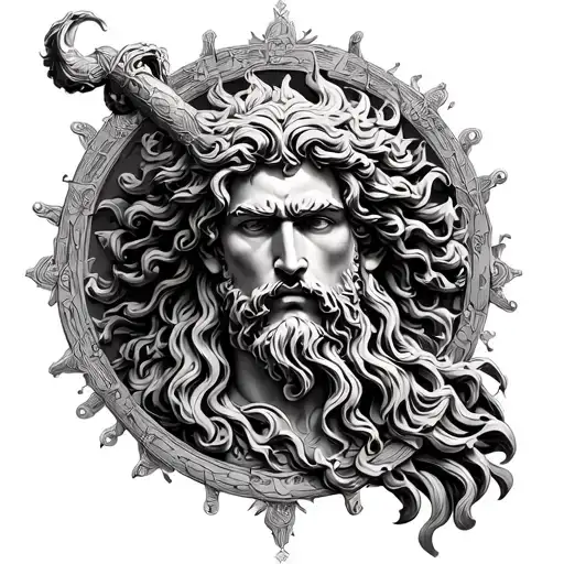 Poseidon god symbol in alchemy tattoo design idea